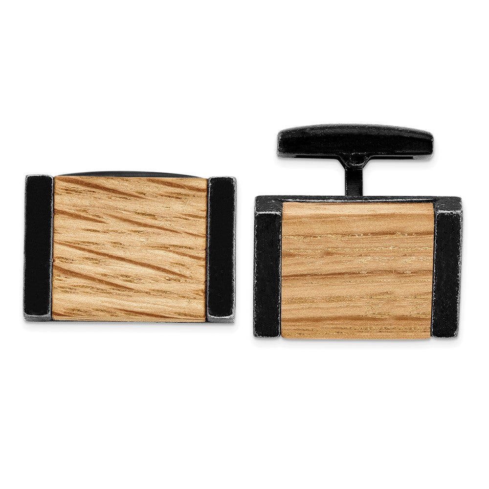 IBGoodman Stainless Steel Black IP-Plated Bourbon Barrel Wood Cuff Links fine designer jewelry for men and women