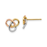 10K Tri color Gold Love knot Stud Post Earrings, 10mm
