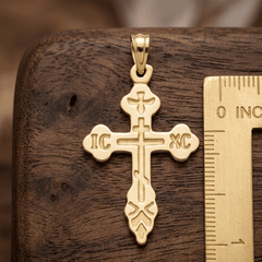 10K Yellow Gold Russian Eastern Orthodox Cross Crucifix Pendant Charm, 30x17mm - JewelryAffairs