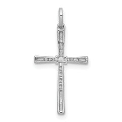 10K Real Solid White Gold 1/10ct. Diamond Cross Pendant, 19x11mm
