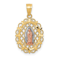 10K Two Tone Gold Virgin Mary Our Lady of Guadalupe Medal Pendant, 22x13mm
