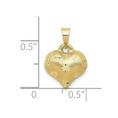 10K Yellow Gold Polished and Satin 3-D Puffed Heart Pendant, 16x11mm