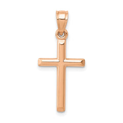 14k Real Rose Gold High Polished Cross Pendant Charm, 25x12mm