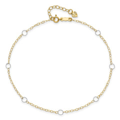 14k Real Solid Two-Tone Gold With Circle Charms 9 to 10 Adjustable Anklet