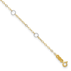 14k Real Solid Two-Tone Gold With Circle Charms 9 to 10 Adjustable Anklet