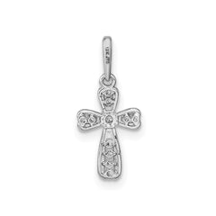 14k Real Solid White Gold CZ Stone Cross Pendant Charm, 17x8mm
