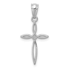 14k Real Solid White Gold Passion Cross Charm Pendant, 24x12mm