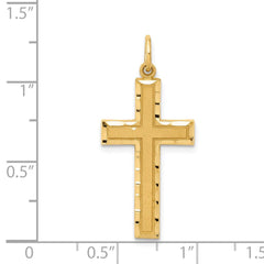 14k Real Solid Yellow Gold Diamond-cut Cross Charm Pendant, 33x15mm