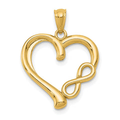 14K Real Solid Yellow Gold Infinity Symbol Heart Pendant Charm