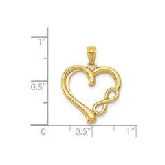 14K Real Solid Yellow Gold Infinity Symbol Heart Pendant Charm
