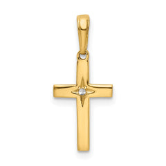14k Real Yellow Gold and Rhodium D/C Cross Pendant Charm, 22x10mm