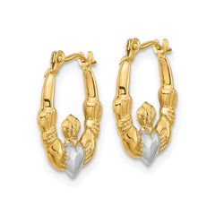 14K Real Yellow Gold Claddagh Hoop Earrings, 18mm