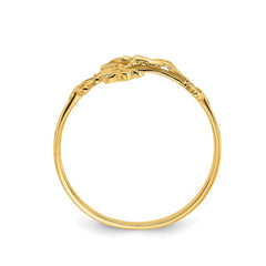 14K Real Yellow Gold Diamond Cut Crucifix Ring, Size 7