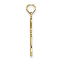 14K Real Yellow Gold Engraved Cross Charm Pendant