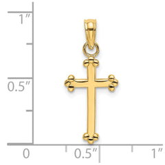 14k Real Yellow Gold High Polished Beaded Cross Pendant, 15x8mm