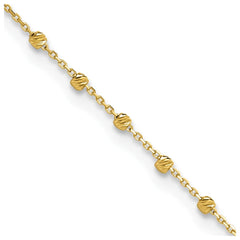 14k Yellow Gold Diamond-cut Beaded Charm Adjustable Anklet, 9 to 9.75 Inches
