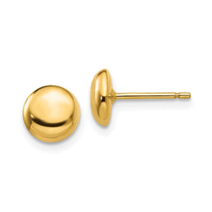 14k Yellow Gold High Polish Half Ball Post Stud Earrings, 7mm Diameter