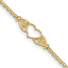 14k Real Yellow Gold High Polished Heart Charm Anklet, 10