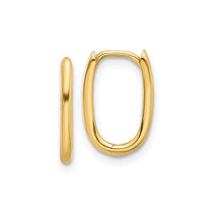 14k Real Yellow Gold High Polished Oval Hinged Hoop Earrings, 13mm