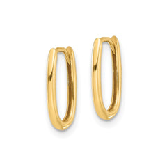 14k Real Yellow Gold High Polished Oval Hinged Hoop Earrings, 13mm