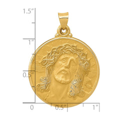 14k Real Yellow Gold Polished and Satin Face of Jesus Medal Pendant, 33x28mm
