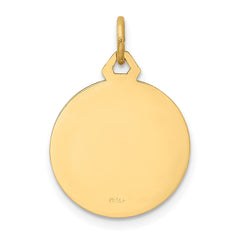 14k Real Yellow Gold Polished and Satin Small Round Jesus Medal Pendant, 0.5 Inch Diameter