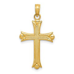 14k Real Yellow Solid Gold Fleur De Lis Cross Pendant, 30x16mm