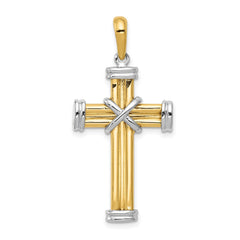 14k Two Tone Real Gold Cross Pendant Charm, 40x19mm