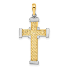 14k Two Tone Real Gold Cross Pendant Charm, 40x19mm
