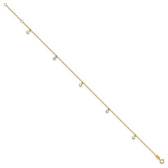14K Two-tone Solid Gold High Polished Diamond Cut Star Charm Adjustable Anklet,10