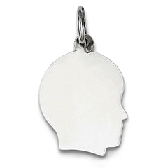 14K White Gold Male Head Silhouette Charm, 12 x 21 mm