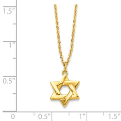 14K Real Yellow Adjustable Gold Star of David Pendant Charm Necklace, 16 to 18 Inches fine designer jewelry for men and women