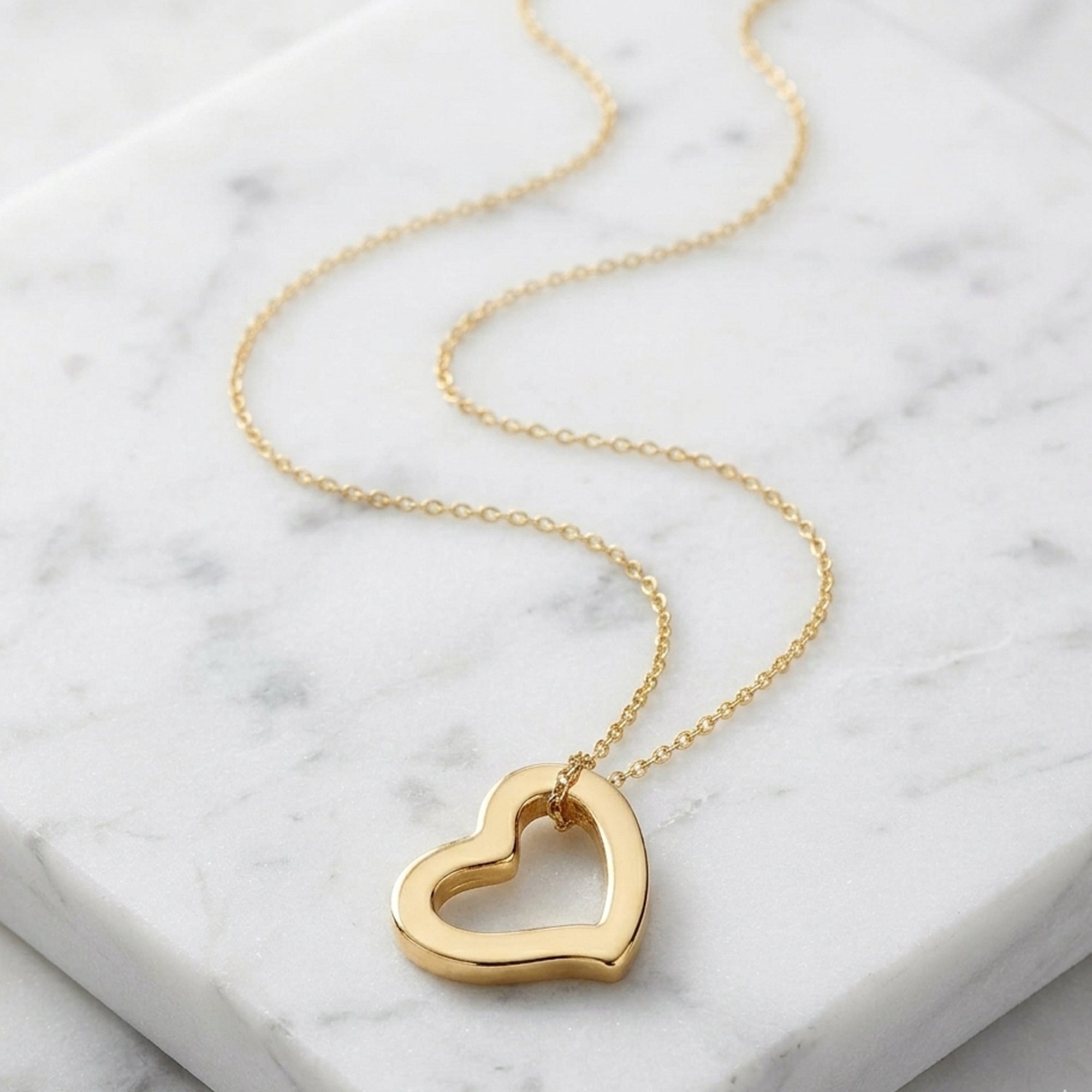 14k Gold Heart Shaped Tube Pendant Necklace, 18"