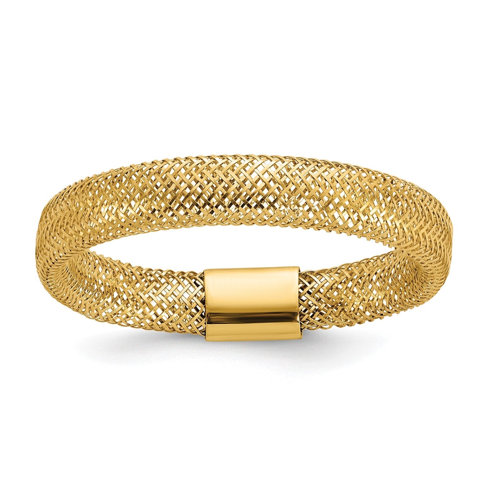 14K Gold High Polished Mesh Stretch Adjustable Band Ring