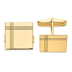 14k Real Gold Men's Square WithLine Design Cuff Links - JewelryAffairs