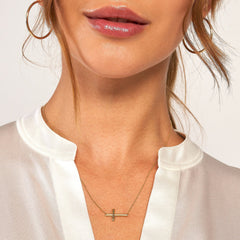 14k Real Solid Gold Sideways Cross Pendant Necklace, 18"