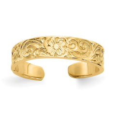 14k Real Solid Yellow Gold Flower Adjustable Toe Ring - JewelryAffairs