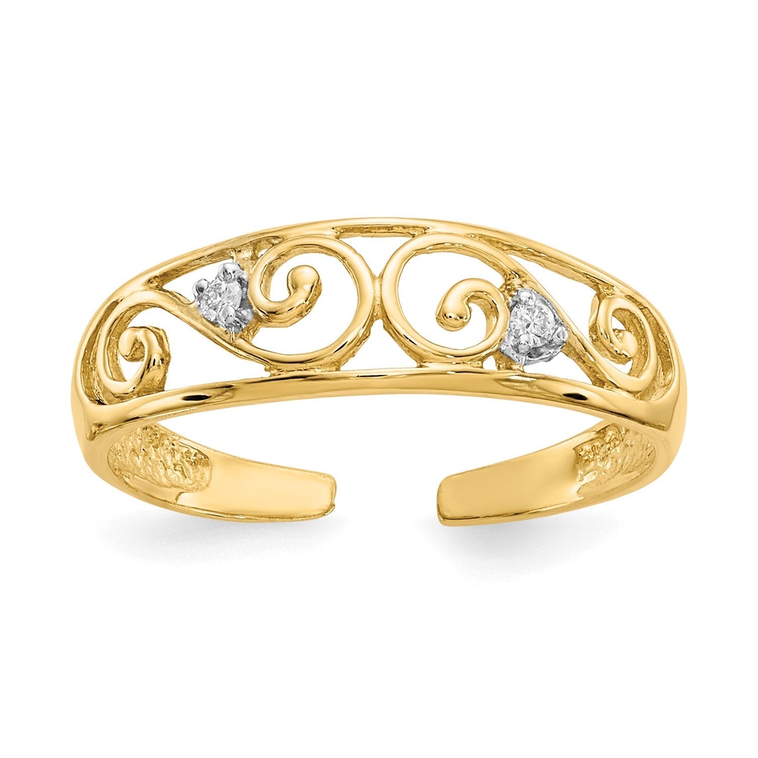 14k Real Yellow Gold Filigree Diamond Stones Toe Ring - JewelryAffairs