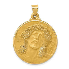 14k Real Yellow Gold Polished and Satin Face of Jesus Medal Pendant, 33x28mm - JewelryAffairs