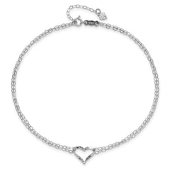 14k White Gold Double Heart Charm Adjustable Anklet, 9 to10 - JewelryAffairs