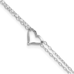 14k White Gold Double Heart Charm Adjustable Anklet, 9 to10 - JewelryAffairs
