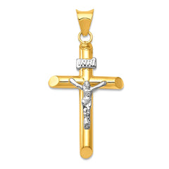 14k Yellow and White Real Gold Jesus Cross Charm Pendant, 35x15mm - JewelryAffairs