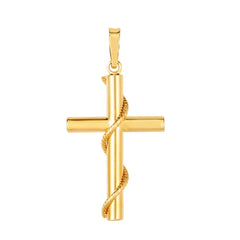 14K Yellow Gold Cable Cross Charm Pendant - JewelryAffairs