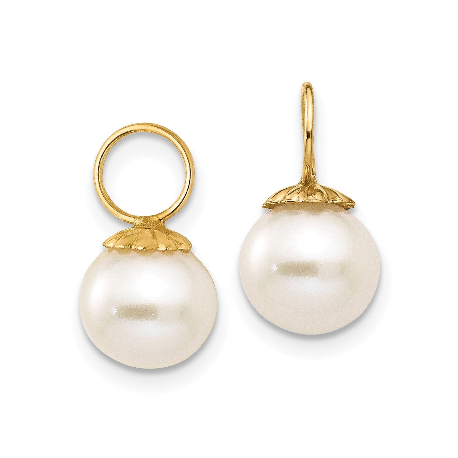 14K Yellow Gold Cultured Pearl Dangle Enhancers for Hoop Earrings - JewelryAffairs