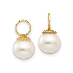 14K Yellow Gold Cultured Pearl Dangle Enhancers for Hoop Earrings - JewelryAffairs