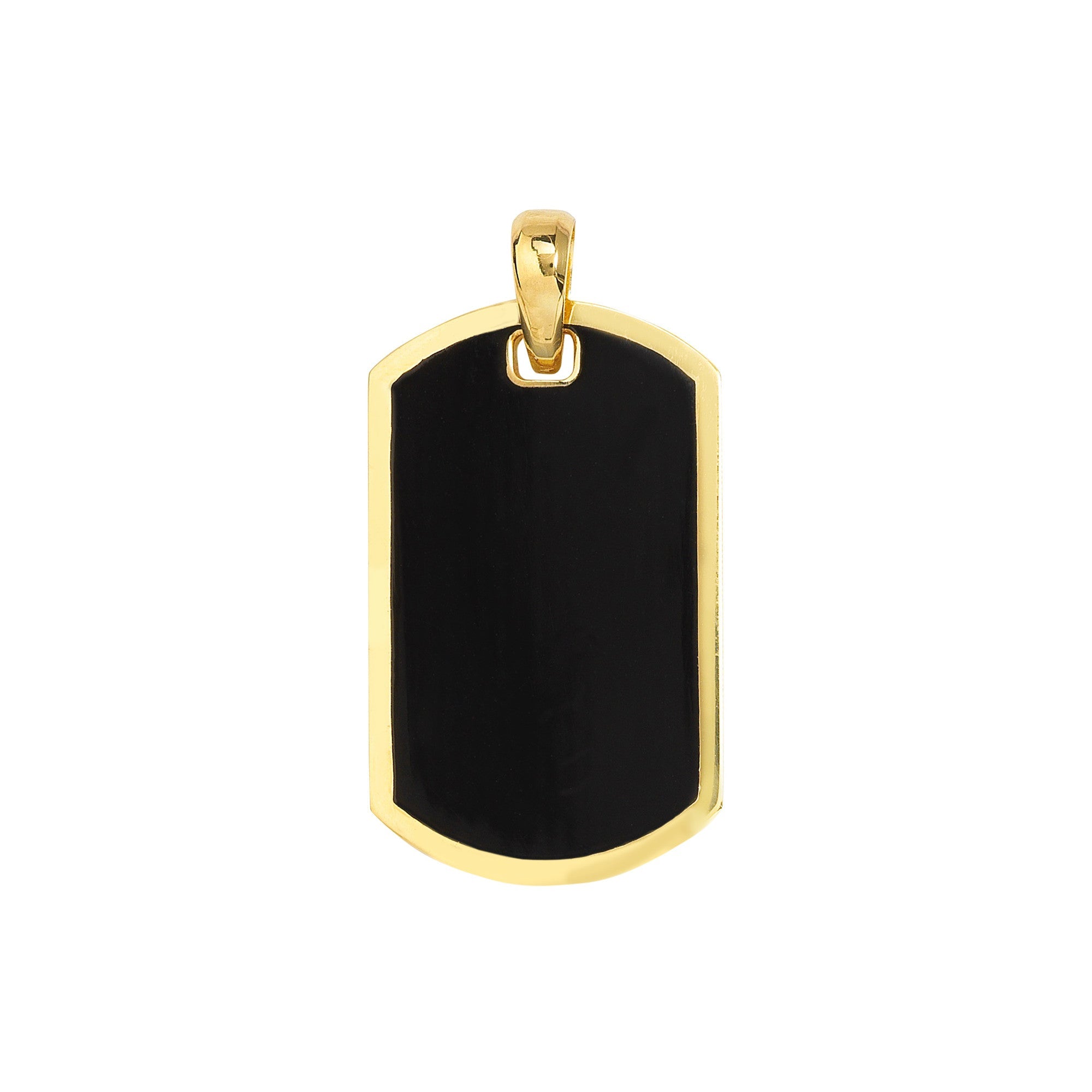 14K Yellow Gold Dog Tag Pendant with Black Enamel Border, 1 Inch Length - JewelryAffairs