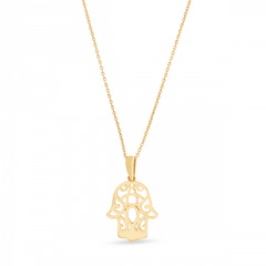 14k Yellow Gold Double Hamsa Charm Necklace, 18"