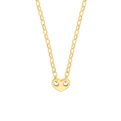 14k Yellow Gold Heart Puff Mariner And Oval Rolo Necklace, 18"
