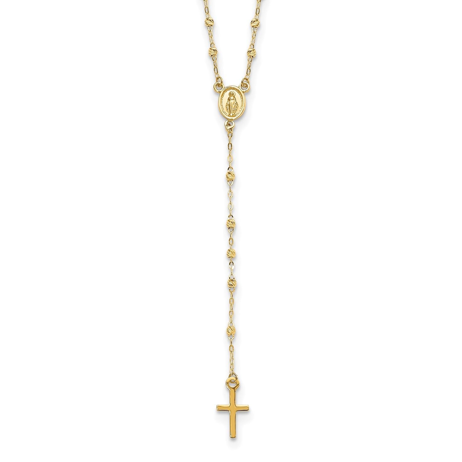 14k Yellow Gold High Polished Rosary Pendant Necklace, 17 to 20 Adjustable - JewelryAffairs