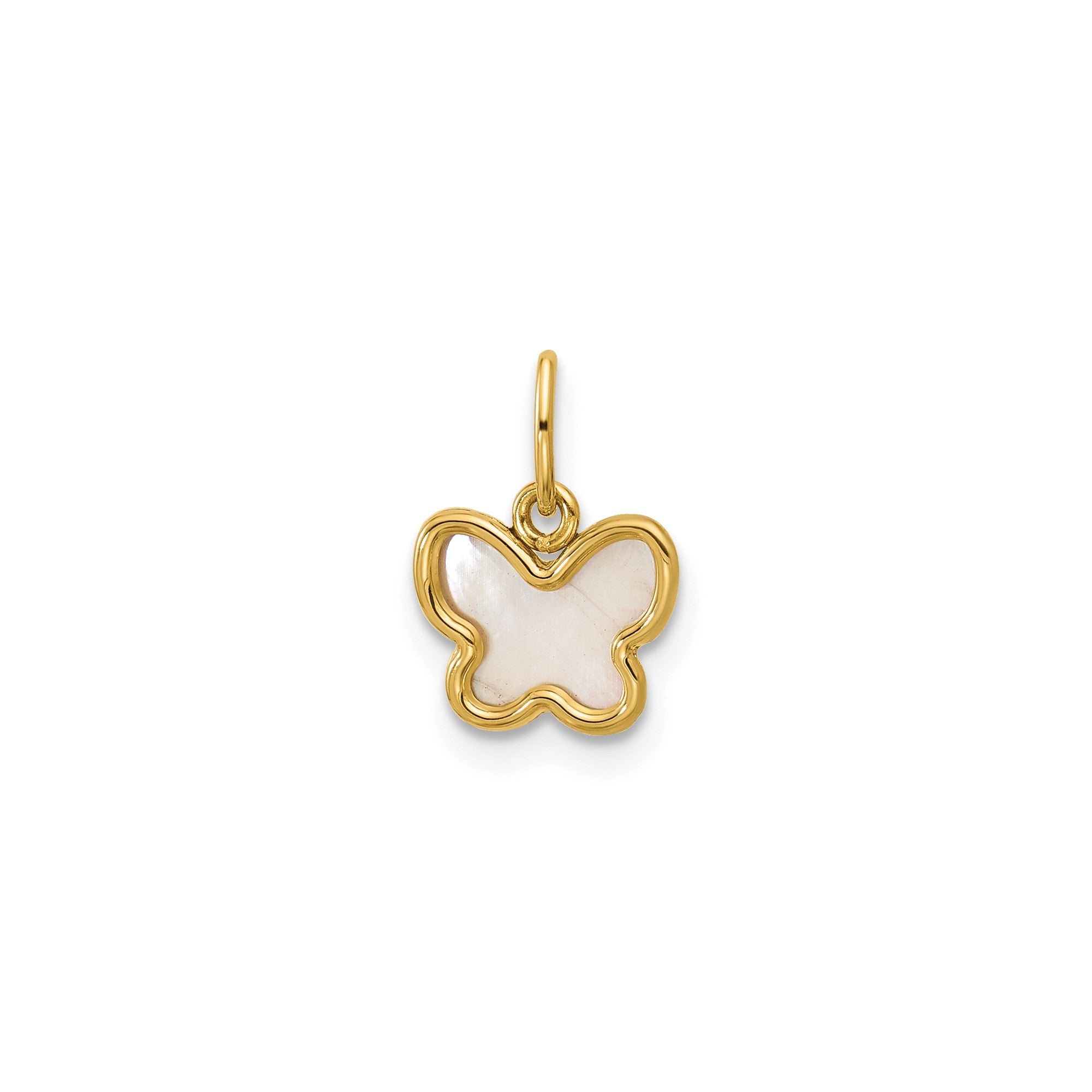 14K Yellow Gold Mother of Pearl Butterfly Pendant Charm, 13x9mm